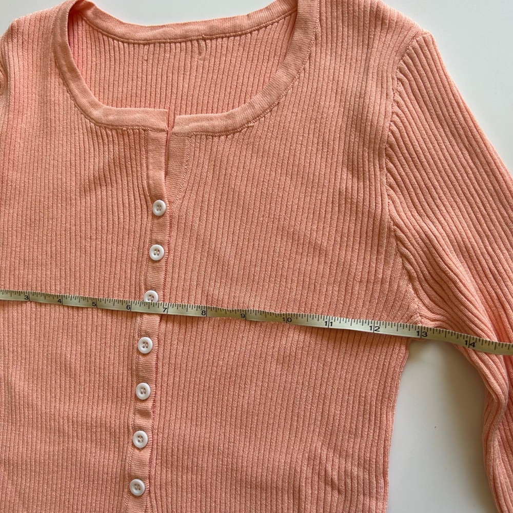 Peach Ribbed Button-Down Cropped Cardigan - Picture 7 of 9